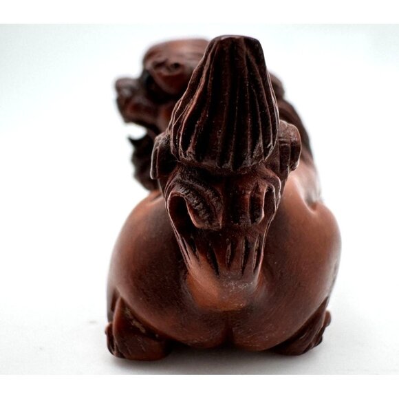 Ojime Netsuke 2 Foo Dog Lion Figurines Hand-Carved Boxwood Signed No Hole #1.2 - Picture 10 of 13